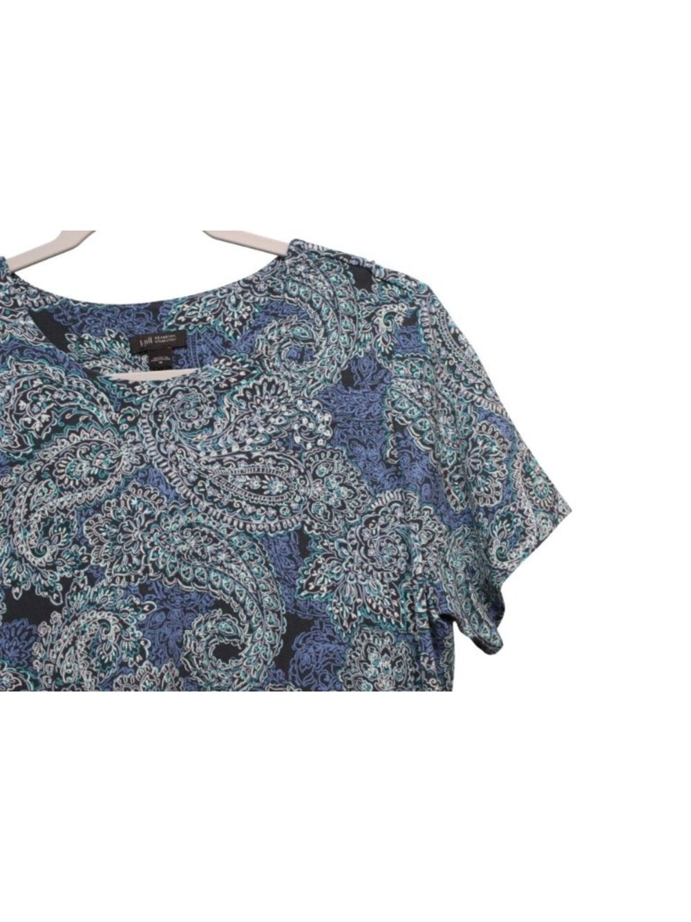 J Jill Wearever Collection Dress Medium Paisley Stretch Knit Knee Length Pockets - Picture 10 of 13